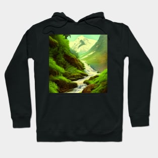 Digital painting of Mountains with Snow and River Hoodie